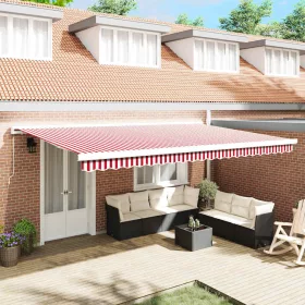    Behúzható napellenző Piros és Fehér 500 × 300 cm Szövet és Fém
