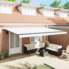    Behúzható napellenző Fehér 500 × 300 cm Poliészter és acél