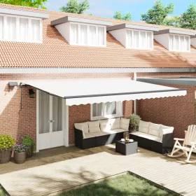    Behúzható napellenző LED -es lámpákkal Fehér 500 ×300 cm szövet