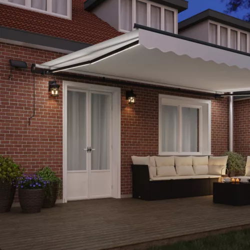  Behúzható napellenző LED -es lámpákkal Fehér 500 ×300 cm szövet