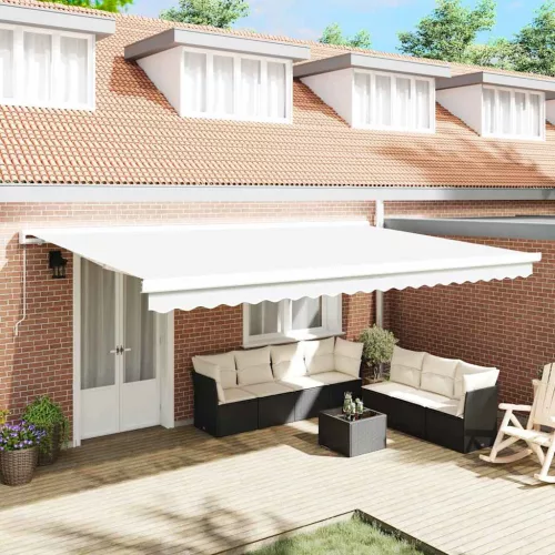  Behúzható napellenző Fehér 500 × 300 cm Szövet és Fém