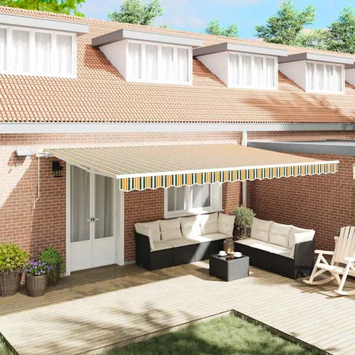  Behúzható napellenző Zöld és sárga 500 × 300 cm Szövet és Acél