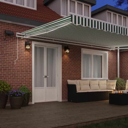  Behúzható napellenző Zöld és Fehér 500 × 300 cm Szövet és Acél