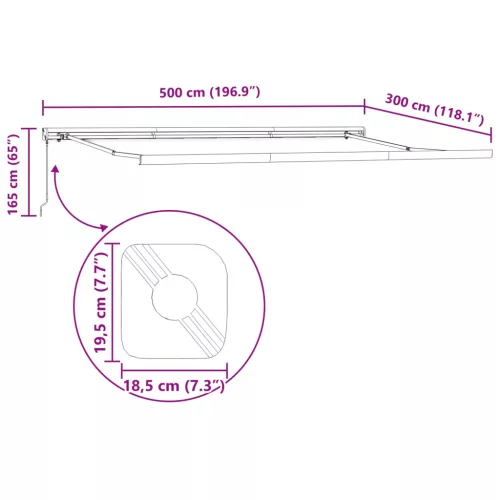  Behúzható napellenző Zöld és Fehér 500 × 300 cm Szövet és Fém
