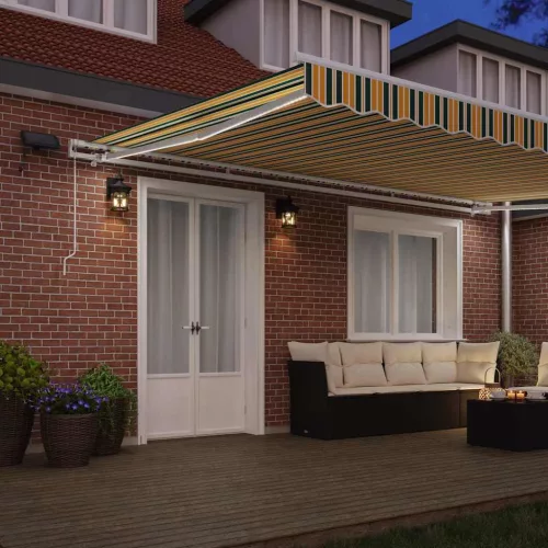  Behúzható napellenző Zöld és sárga 500 × 350 cm Szövet és Acél