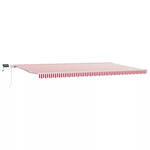  Kézi behúzható napellenző LED világítással, piros és fehér csíkos, 600x300 cm