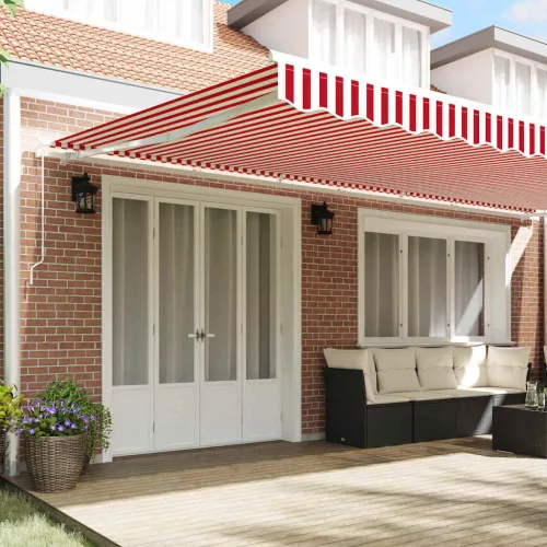  Behúzható napellenző Piros és Fehér 600 × 350 cm
