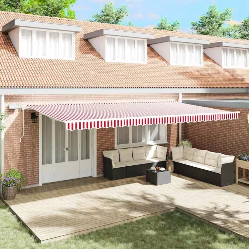  Behúzható napellenző Piros és Fehér 600 × 350 cm Szövet és Acél