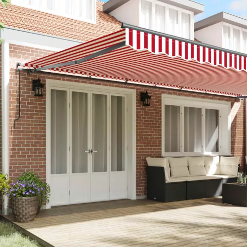  Behúzható napellenző Piros és Fehér 600 × 350 cm