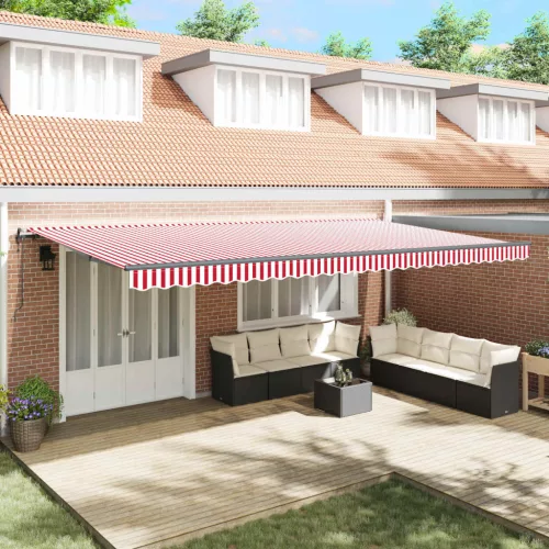  Behúzható napellenző Piros és Fehér 600 × 350 cm