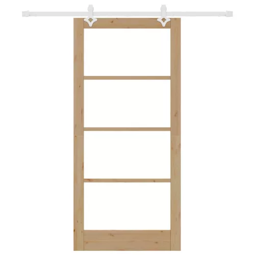  Csúszó ajtó Természetes 93 x 202 cm Tömör fenyőfa és üveg