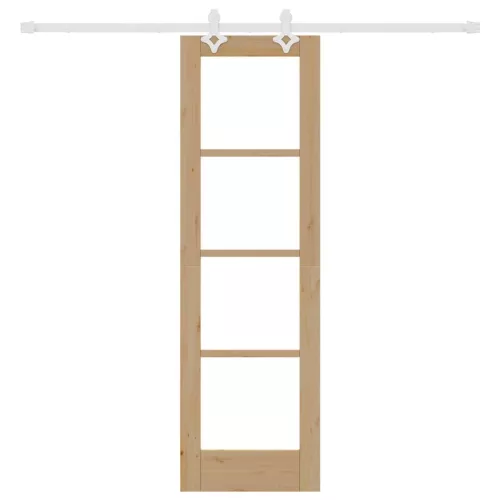  Csúszó ajtó Természetes 61 x 198,5 cm Tömör fenyőfa és üveg