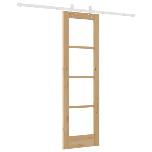  Csúszó ajtó Természetes 61 x 198,5 cm Tömör fenyőfa és üveg