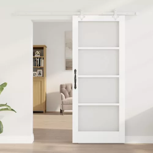  Csúszó ajtó Fehér 83 x 202 cm Tömör fenyőfa és üveg