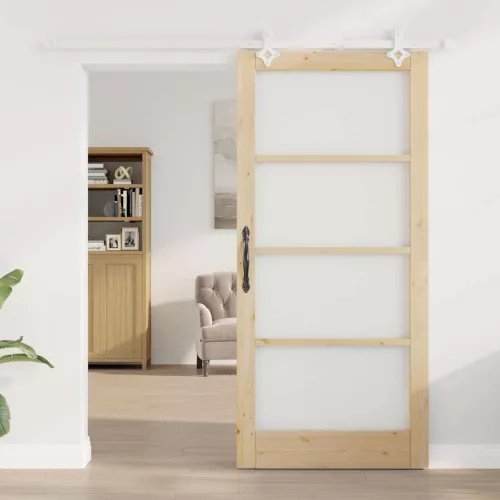  Csúszó ajtó Természetes 93 x 202 cm Tömör fenyőfa és üveg