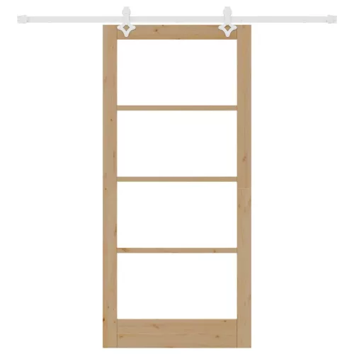  Csúszó ajtó Természetes 93 x 202 cm Tömör fenyőfa és üveg