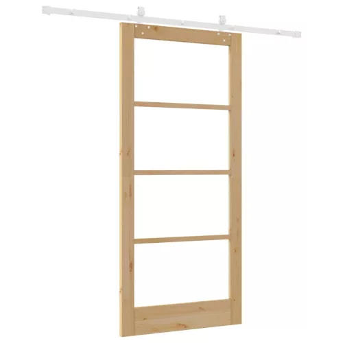  Csúszó ajtó Természetes 93 x 202 cm Tömör fenyőfa és üveg