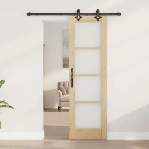  Csúszó ajtó Természetes 61 x 198,5 cm Tömör fenyőfa és üveg