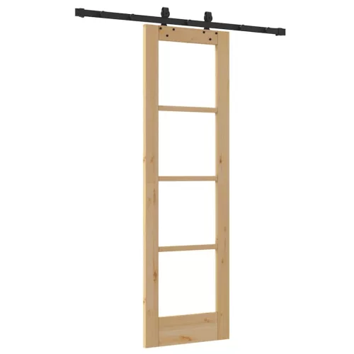  Csúszó ajtó Természetes 61 x 198,5 cm Tömör fenyőfa és üveg