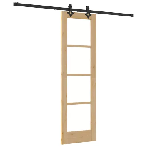 Csúszó ajtó Természetes 61 x 198,5 cm Tömör fenyőfa és üveg