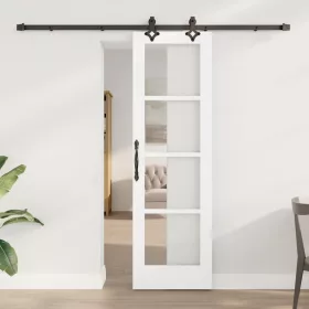    Csúszó ajtó Fehér 61 x 198,5 cm Tömör fenyőfa és üveg