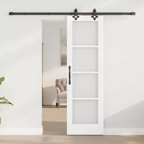  Csúszó ajtó Fehér 61 x 198,5 cm Tömör fenyőfa és üveg