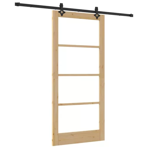  Csúszó ajtó Természetes 93 x 202 cm Tömör fenyőfa és üveg
