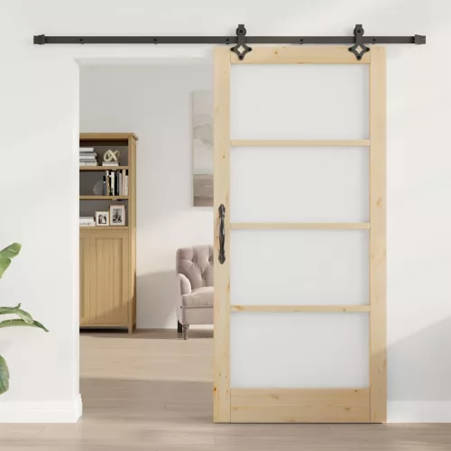  Csúszó ajtó Természetes 93 x 202 cm Tömör fenyőfa és üveg