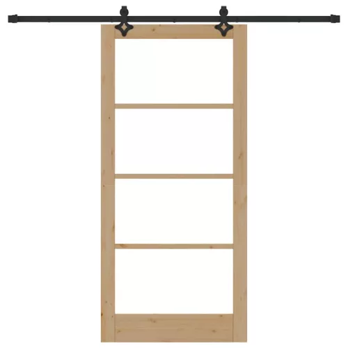  Csúszó ajtó Természetes 93 x 202 cm Tömör fenyőfa és üveg