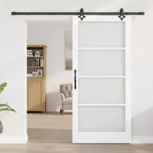  Csúszó ajtó Fehér 93 x 202 cm Tömör fenyőfa és üveg