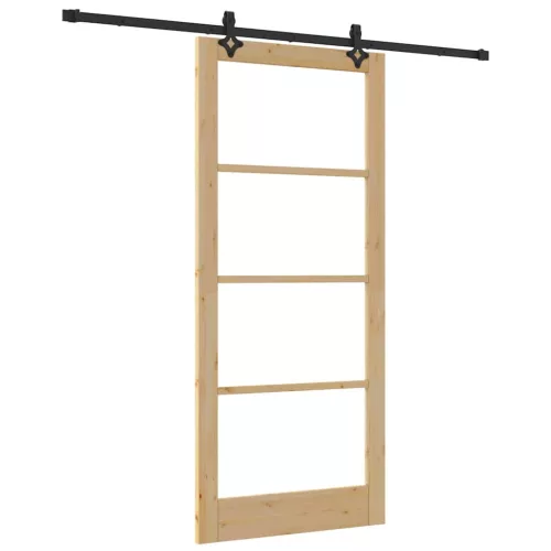  Csúszó ajtó Természetes 93 x 211 cm Tömör fenyőfa és üveg
