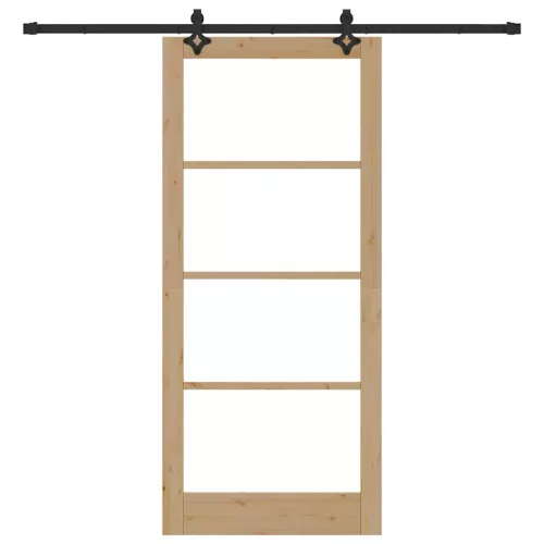  Csúszó ajtó Természetes 93 x 211 cm Tömör fenyőfa és üveg