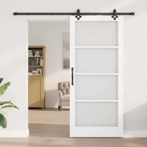  Csúszó ajtó Fehér 93 x 211 cm Tömör fenyőfa és üveg