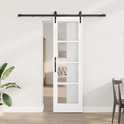  Csúszó ajtó Fehér 61 x 198,5 cm Tömör fenyőfa és üveg