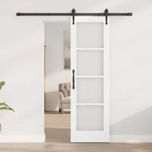  Csúszó ajtó Fehér 61 x 198,5 cm Tömör fenyőfa és üveg