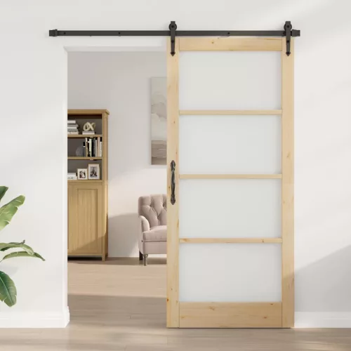  Csúszó ajtó Természetes 93 x 211 cm Tömör fenyőfa és üveg