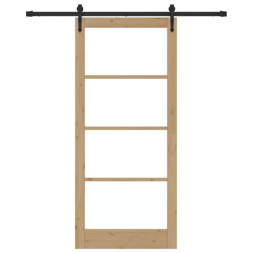  Csúszó ajtó Természetes 93 x 211 cm Tömör fenyőfa és üveg