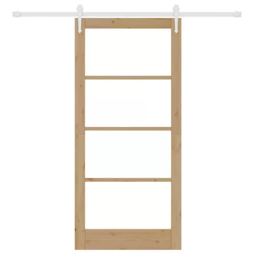  Csúszó ajtó Természetes 93 x 202 cm Tömör fenyőfa és üveg