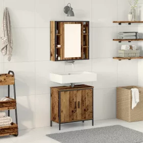    Fürdőszoba bútor szett polcokkal tárolóval 2 pcs Barna Faanyag
