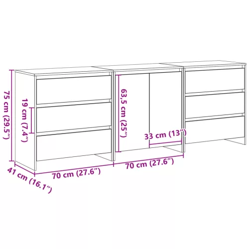  3 darabos fekete tölgyfa oldalszekrény