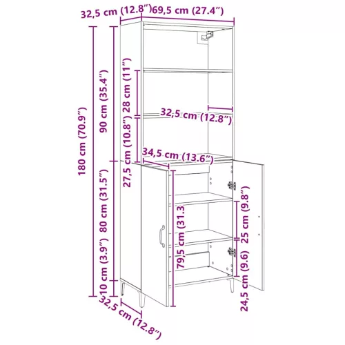  Széf Musta tammi 69.5 x 32.5 x 180 cm Faanyag