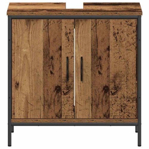  Fürdőszoba bútor szett polcokkal tárolóval 2 pcs Barna Faanyag