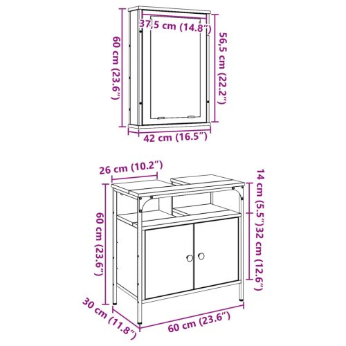  Fürdőszoba bútor szett polcokkal tárolóval 2 pcs Barna Faanyag
