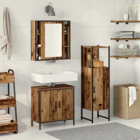    Fürdőszoba bútor szett polcokkal tárolóval 3 pcs Barna Faanyag