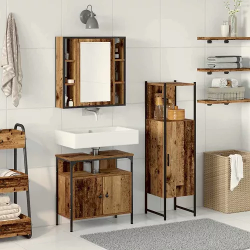  Fürdőszoba bútor szett polcokkal tárolóval 3 pcs Barna Faanyag
