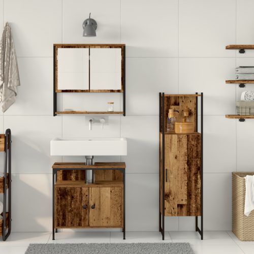  3 darabos fürdőszoba bútorkészlet régi fa