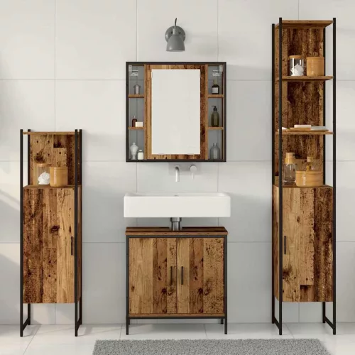  Fürdőszoba bútor szett 4 pcs Barna 33 x 33 x 185.5 cm Faanyag