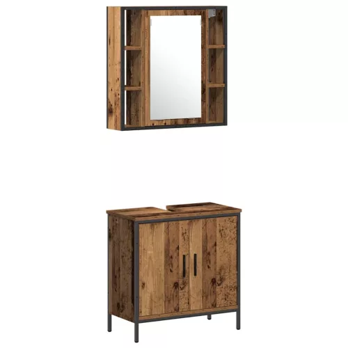  Fürdőszoba bútor szett polcokkal tárolóval 4 pcs Barna Faanyag
