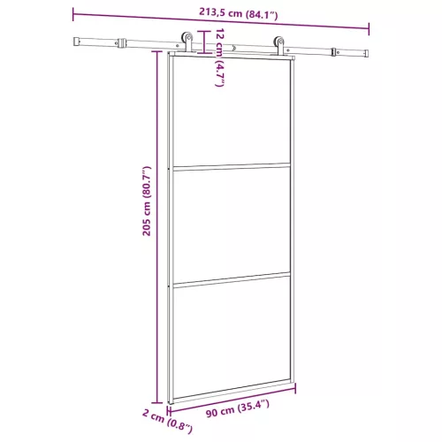  ESG üveg és alumínium tolóajtó fémszerelvény-szettel 90x205 cm