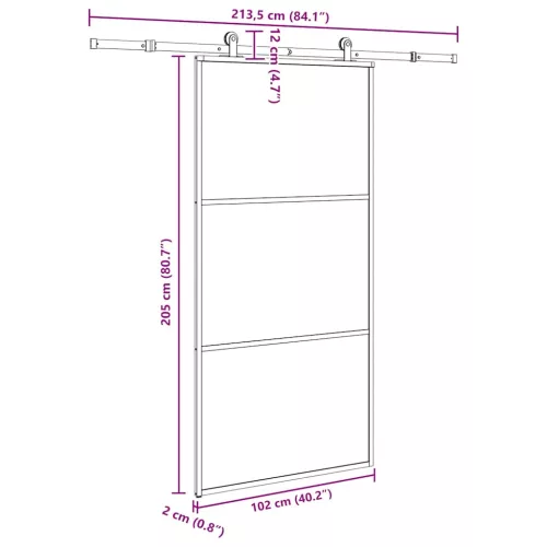  tolóajtó vasalatokkal 102x205 cm ESG üveg&alumínium